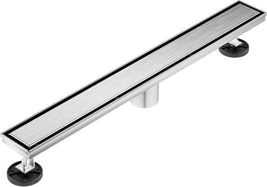 Neodrain Brushed 60-Inch Linear Shower Drain,with 2-in-1 Flat & Tile Insert Brushed Cover, Rectangle Shower Floor Drain, Floor Shower Drain with Adjustable Leveling Feet, Hair Strainer