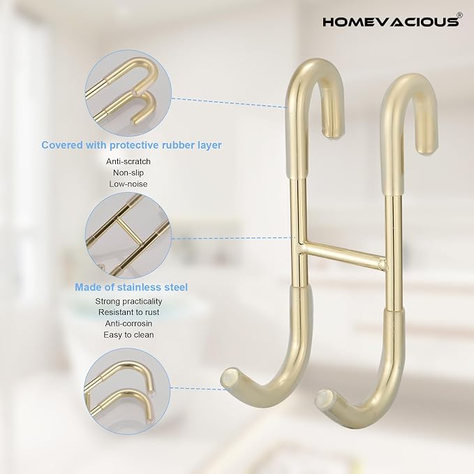 Homevacious Shower Door Hooks, 4 Pack Over Shower Glass Door Hook,SUS 304 Stainless Steel Rack Hooks, Frameless Bathroom Hanger Drilling-Free, Glue-Free Towel Hooks,Brushed Gold