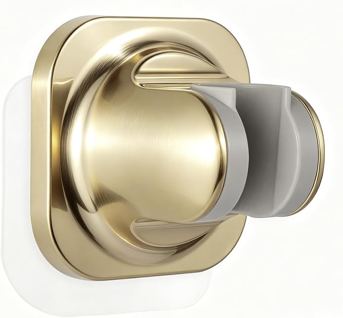 Handle held Shower Head Holder Wall Mount -Adjustable in 5 Positions - Dual Mount Option (Screw/Adhesive) - Brushed Gold