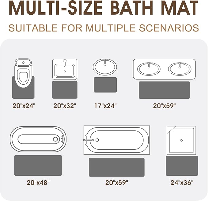 Memory Foam Bath Mat, Ultra Soft Absorbent Waffle Bathroom Rugs, Super Non-Slip PVC Backing Bath Rug Quick Dry, Machine Washable Rug for Tub, Shower, Home Decor Accessory, 60" x 24", Dark Gray
