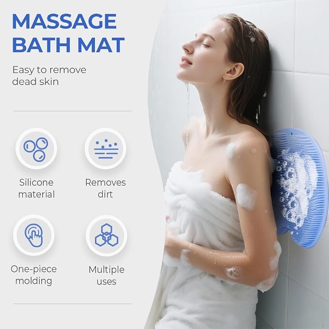 Silicone Shower Foot Scrubber Mat,2025 New Back Exfoliating Bath Wash Pad Wall Mounted Anti-Slip Suction Cups Foot Scrubber,Deep Cleaning Brush Back Massager Pad for Women Men (A-Grey)