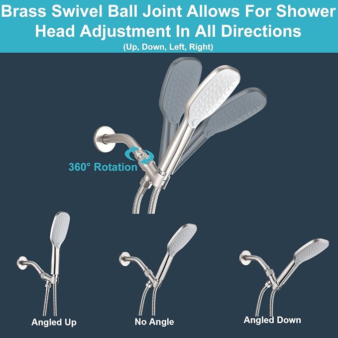 Brushed Nickel Metal Shower Head Holder - Adjustable Mount for Connecting Shower Arm and Hose, Wand Bracket with Swivel Ball Connector