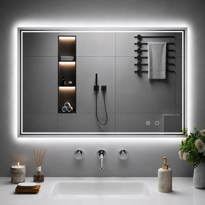 LED Mirror for Bathroom, 22"x32" Lighted Vanity Mirror with Anti-Fog, IP44 Waterproof, 3 Colors Dimmable, Backlit, Memory Function, Touch Control Wall Mount Bathroom Mirror, Horizontal/Vertical
