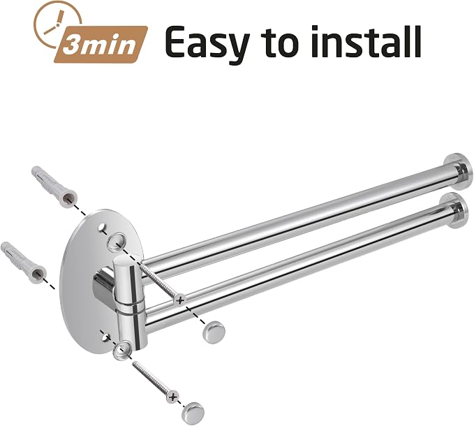 KES Swivel Towel Bar for Bathroom 9-Inch Kitchen Swing Out Double Towel Bar 2-Arm Kitchen Wall Mounted SUS 304 Stainless Steel Polished, A2106S23