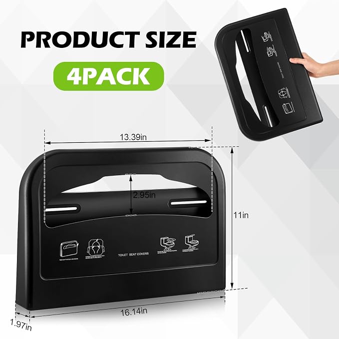 Hushee 4 Pcs Toilet Seat Cover Dispenser Wall Mount, Half-Fold Disposable Toilet Seat Cover Holder for Commercial Bathroom Restroom Use (Black)