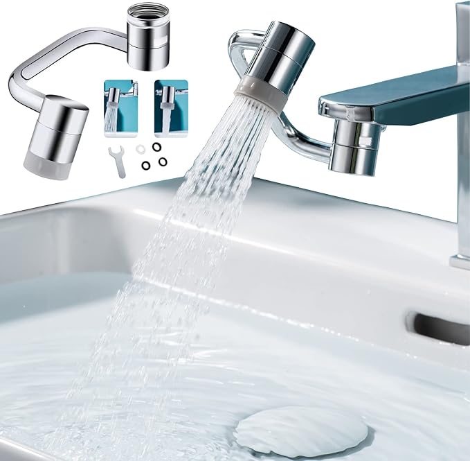 1080° Rotating Faucet Extender Aerator,Solid Brass Universal Splash Filter Faucet,1080 Big Angle Swivel Faucet Aerator Sink Attachment,Dual-Function 2-Flow Sprayer