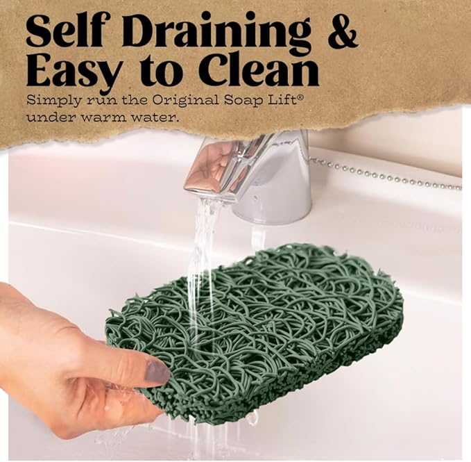 Soap Bar Holder - Flexible Shower Tray with Self-Draining Design - Soap Saver Pad Made of BPA-Free Bioplastic - Handmade Soap Lifts for Bar Soap, Dishes, Shower & Bathroom Sink - 2-Pack (Sage Color)