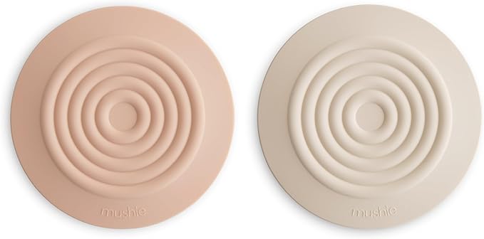 mushie Silicone Drain Stopper 2-Pack | 5.5 inch Diameter Bathtub Flat Suction Cover (Blush/Shifting Sand)