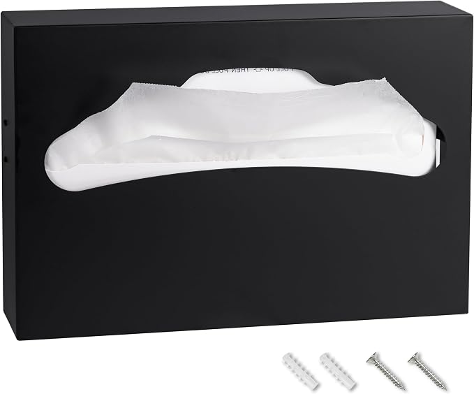 Desyeryamimi Toilet Seat Cover Dispenser,Commercial Stainless Steel Brushed Toilet Seat Cover Holder for Disposable Toilet Seat Covers Wall Mount for Bathroom Restroom（Black）