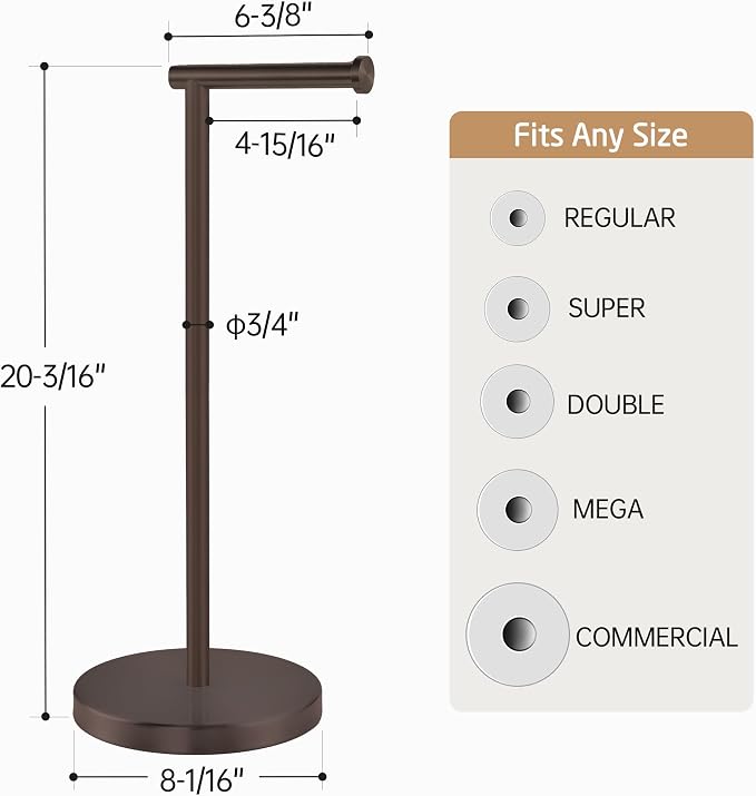 KES Bronze Toilet Paper Holder Stand, Heavy Base, 18/8 Stainless Steel | Freestanding Design, Anti-Slip Padded Base, 1-Minute No-Drill Assembly, Fits All Roll Sizes, Compact 8-Inch Base