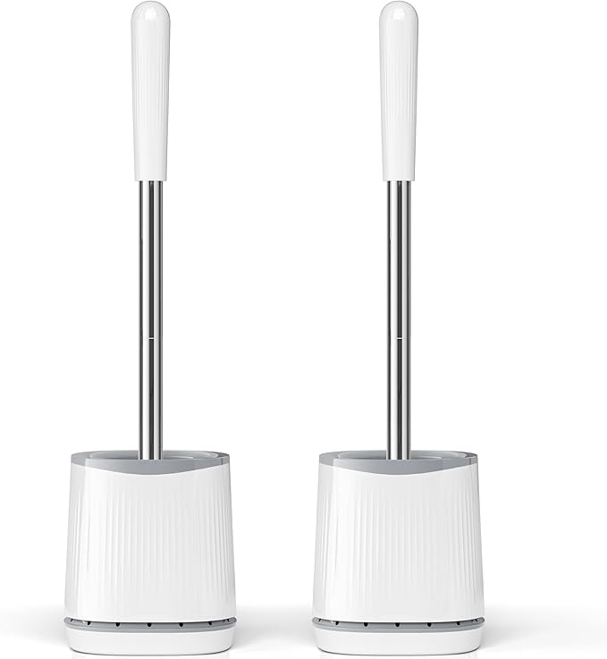 TRENTI Toilet Brush and Holder Set - Bristles Bowl Brush Head with Ventilated Holder, Wall Mounted Compact Set for Bathroom Deep Cleaning