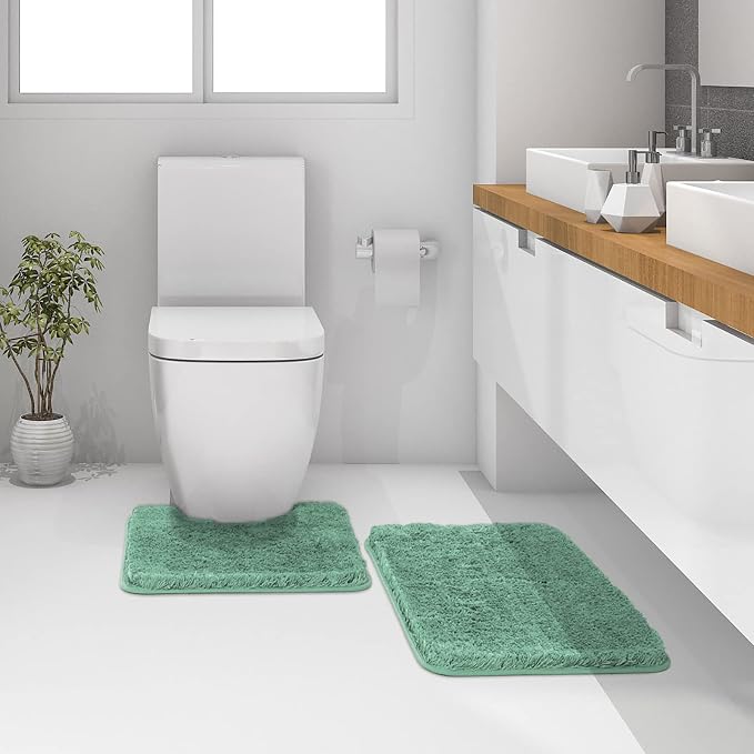 MIULEE Sage Green Bathroom Rugs Set 2 Piece Soft Bath Mats 20x24+20x30 Inch | Absorbent Microfiber Bath Mat and U-Shaped Toilet Rug, Non Slip, Quick Dry, for Bathroom Floor Tub Showers, Machine Washable
