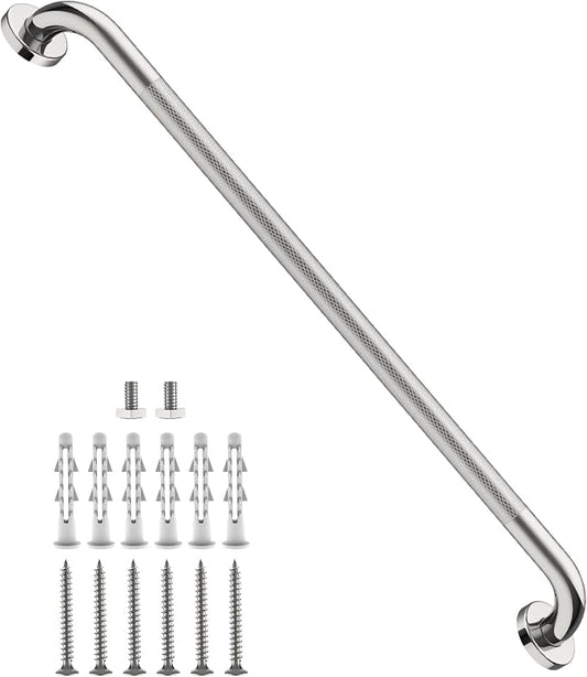 36 Inch Anti Slip Shower Grab Bar, Munzong Bathroom Grab Bar for Showers, Brushed Nickel Knurled Handicap Balance Bar,Safety Hand Rail Support Elderly Senior Assist Bath Handle