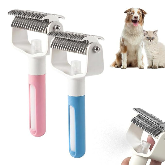 Pet Grooming Brush, Double Sided Pet Grooming Tool for Dogs and Cats, Extra-Wide Stainless Steel Deshedding Dog Brush for Matted Fur Medium or Long Haired Breeds (Blue+Pink, 2pcs)