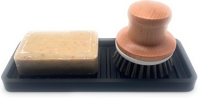 Silicone Sink and Surface Organizer Tray, Sponge Holder, Vanity Tray, Trivet, Heat Safe, Dishwasher Safe, for Bathroom and Kitchen Organization (Black, 9"x3.5")