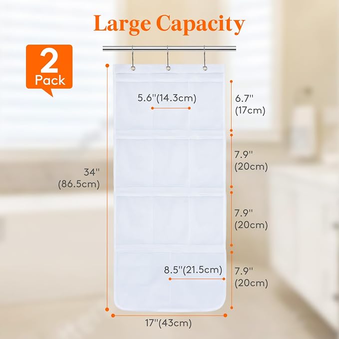 Lifewit Mesh Shower Caddy, 11 Pockets Hanging Bathroom Organizer, 2 Pack | 17" x 34", Attached 6 Hooks, Quick-Dry, Portable, Cruise Essentials, Idea for Toiletry, RVing, Travel, Camping