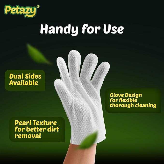 Pet Glove Wipes for Dogs & Cats - Paws, Ears & Butt Cleaning, 2x25pk | Lavender, Grooming Glove, Deodorizing, Tear-Resistant, Thick, Hypoallergenic, Aloe & Coconut Oil for sensitive skin, No Rinse