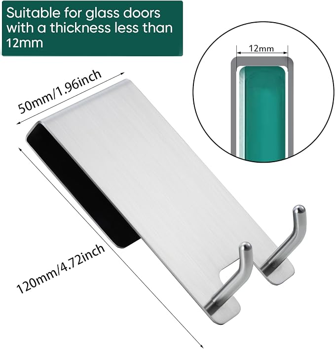 Taozun Shower Door Hooks, 3-Pack Towel Hooks for Bathroom Frameless Glass Door, Shower Squeegee Hook, Silver, Stainless Steel