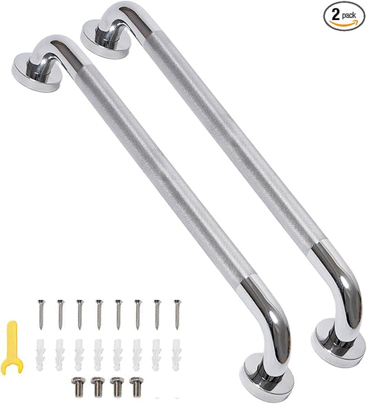 2 Pack 32 Inch Shower Grab Bar, Polished Chrome Bathroom Grab Bar Handle with Anti-Slip Knurled Grip, Stainless Steel Bath Balance Bar, 1.25" Diameter Bath Safety Bar Support for Seniors Elderly