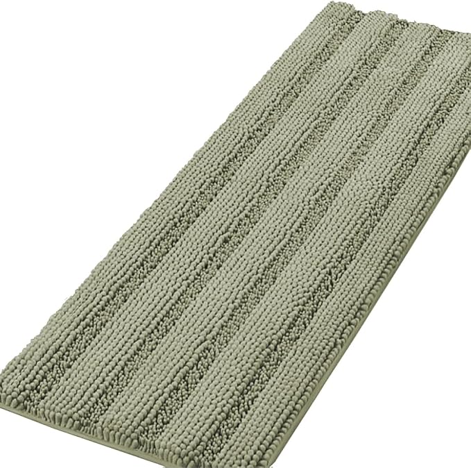 H.VERSAILTEX Bath Rugs for Bathroom Non Slip Bath Mats Thick Chenille Striped Bath Rug Runners 59" x 20" Absorbent Fluffy Soft Shaggy Mats Dry Fast Plush Area Carpet for Bath Room - Eucalyptus Green