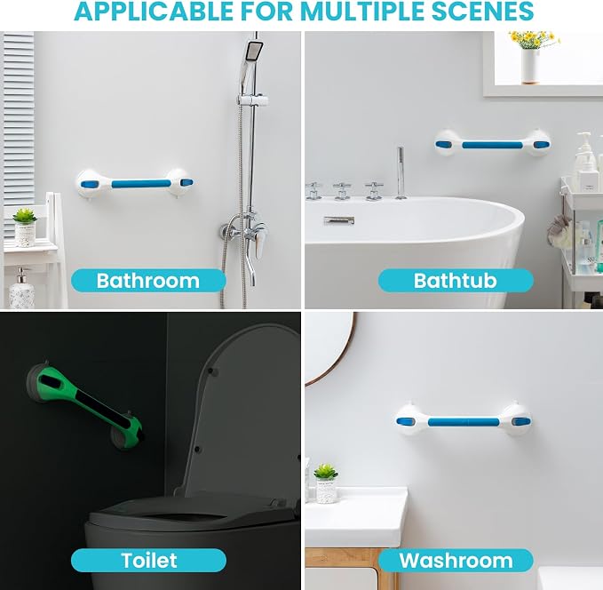 TAILI Shower Grab Bar Glow in The Dark, 16.8 in Grab Bars for Bathtubs, Shower Handles Bath Rails for Seniors and Elderly, Bathroom Safety Grip Removable No Drilling Waterproof Blue,G9
