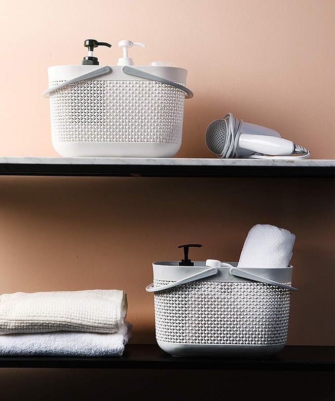 UUJOLY Plastic Organizer Storage Baskets with Handles, Shower Caddy Bins Organizer for Bathroom and kitchen（Grey