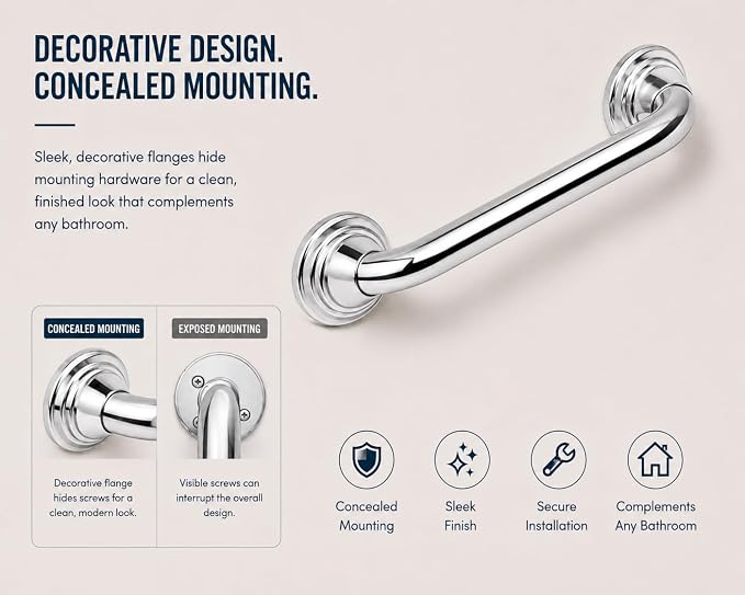 Utopia Alley Decorative Shower Safety Grab Bar Chrome 16";