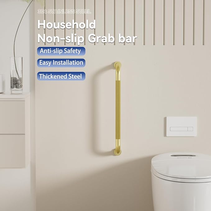 32 Inch Shower Grab Bar, Brushed Gold Bathroom Grab Bar Handle with Anti-Slip Knurled Grip, Stainless Steel Bath Balance Bar, 1.25" Diameter Bath Safety Bar Support for Seniors Elderly Pregnant