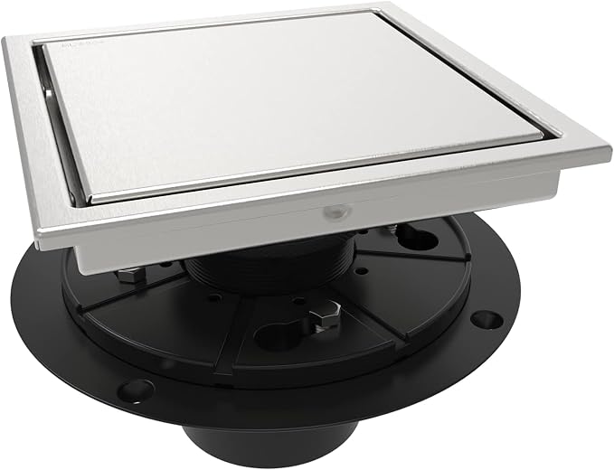 ELLO&ALLO 6 Inch Square Shower Drain Floor Drain with Flange Reversible 2-in-1 Cover Tile Insert Grate Removable SUS304 Stainless Steel in Brushed Nickel