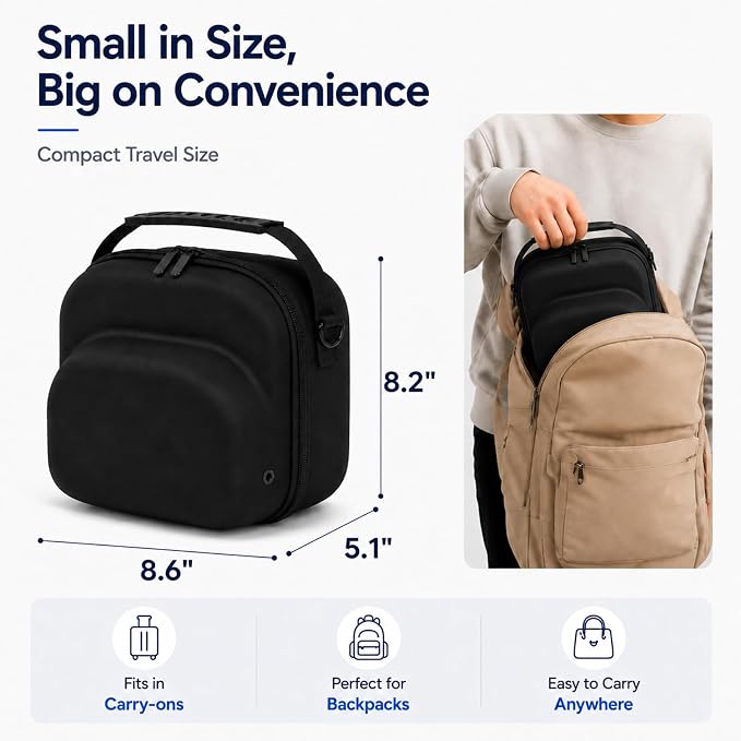 Hard Hat Travel Case for Up to 3 Baseball Caps - Premium Hat Storage Organizer Carrier with Handle and Shoulder Strap, Compact, Carry-on Travel Friendly, Crush-Proof, Black