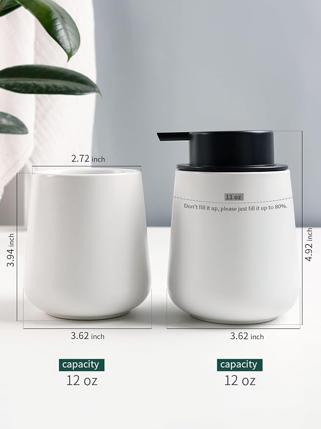 Bosilunlife Soap and Toothbrush Holder Set - Ceramic Bathroom Accessories Set White Foaming Hand Soap Dispenser Set Bathroom Counter Toothbrush Holder and Soap Dispenser Set