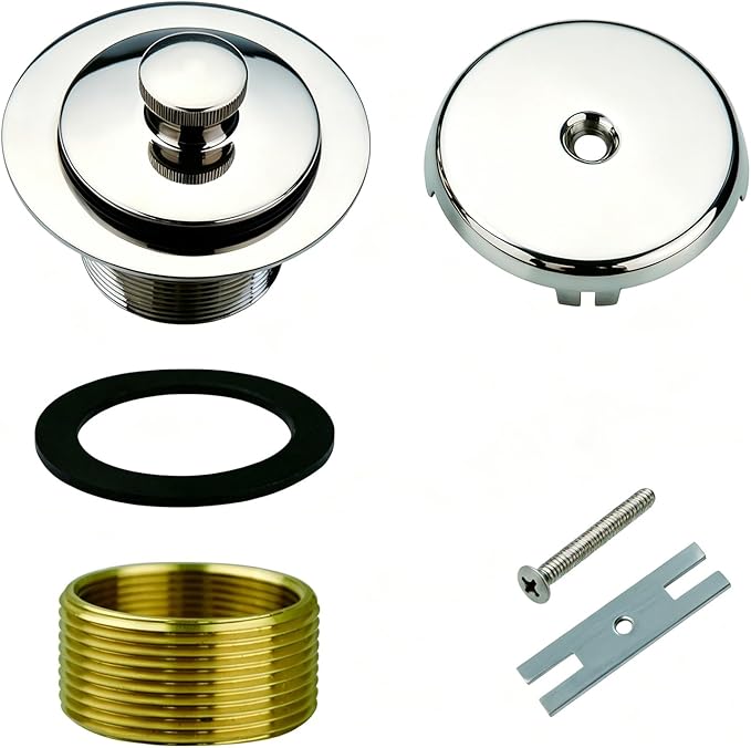 WELSAN Chrome Plated Bathtub Drain Kit - Universal Lift & Turn Tub Drain and Overflow Kit with Single Hole Faceplate, All Metal Solid Brass Bathroom Sink Drain for Fine/Coarse Thread, Complete Convers