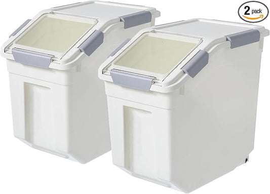 15 Liter / 30 lbs Rice Storage Container with Measuring Cup, BPA free, For Rice | Grain | Pet Food | Flour, 2 count, White