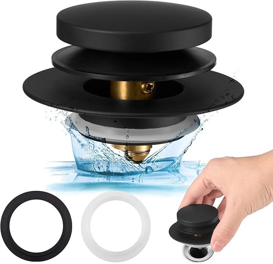 Bathtub Drain Stopper, Tub Plug for 1.5"-1.72" Regular Drains | Universal Pop Up Tub Stopper Replacement for Tip Toe/Trip Lever/Lift&Turn Tub Drains, 3 O-Rings, Black