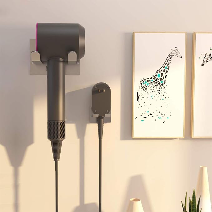 XIGOO Self Adhesive Hair Dryer Holder Wall Mounted | Adhesive Bathroom Hair Blow Dryer Rack, Organizer Compatible with Supersonic Hair Dryers, SUS 304 Silver