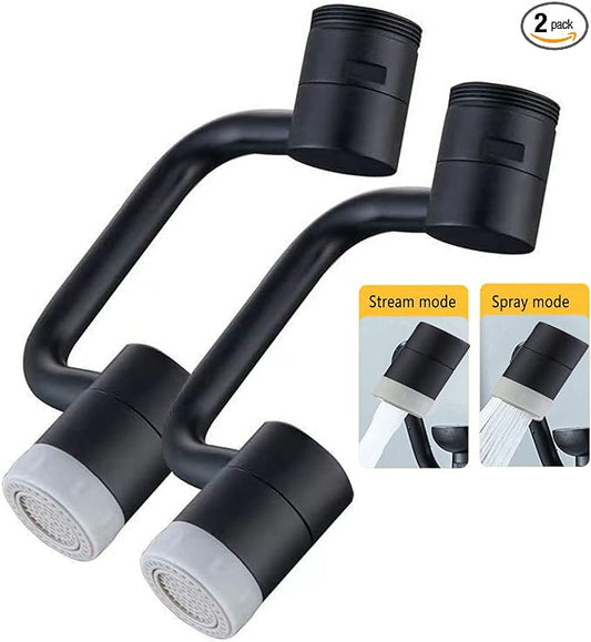LikeHome 2 Packs Matte Black Rotating Faucet Extender Aerator, Solid Brass, Chrome Finish, Dual-Function 2-Flow Sprayer, 1080 Swivel, Easy to Install, WaterSense, NSF 61
