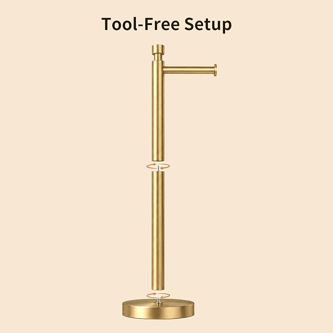 Toilet Paper Holder Stand, 4.4lbs Heavy Duty, Brushed Gold | Stainless Steel Design with Open-Arm Access for Bathrooms and Powder Rooms