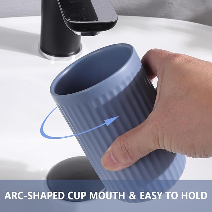 Blue Toothbrush Holders for Bathrooms - 2 Cups Ceramic Toothbrush Toothpaste Holders Set, Blue Bathroom Tumbler Cups Reusable Toothbrush Mouthwash Cup, Bathroom Counter Organizer.