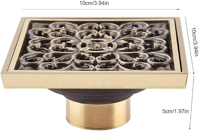 AUNMAS 4 Inch Brass Bathroom Floor Drain with Removable Cover, Art Carved Flower Pattern Shower Sink Drain Strainer for Hotel Home (1#)