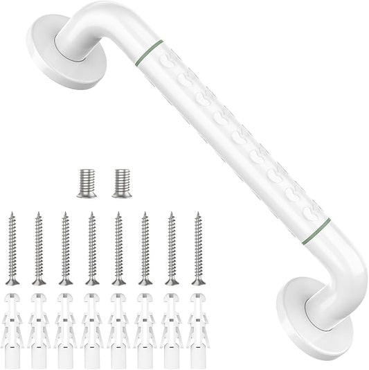 Grab Bars for Shower 14", YuanDe White Bath Grab Bar with Anti-Slip Grip and Safety Luminous Circles, Stainless Steel Bathroom Safety Handrail Support, Safety Bar Handle for Disabled Elderly Pregnant