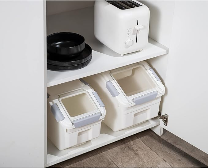 33 Liter / 50 lbs Rice Storage Container with Measuring Cup, BPA free, For Rice | Grain | Pet Food | Flour, 2 count, White