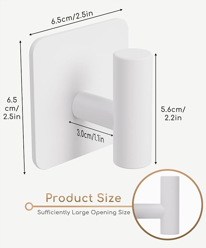 Aikzik 4 Pack Large Heavy Duty Wall Hooks - 26lb Max, Stainless Steel Adhesive Towel Hook, Shower Hooks for Hanging Towel, Coat, Robe, Wall Hook for Use in Bathroom, Kitchen and Door, White