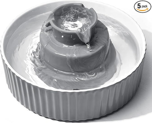 2.1L Ceramic Cat Water Fountain-for Cats and Dogs, 360 Ceramic Pet Fountain-70 Oz Large Water Capacity - Whisper-Quiet Water Flow-Great for Shy or Timid Pets - Fresh, Filtered Water（Grey）