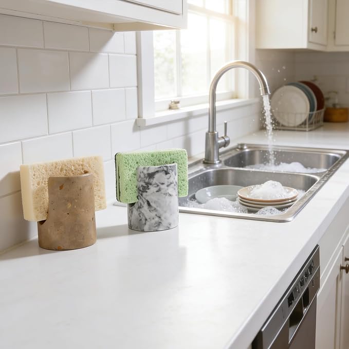 Marble Sponge Holder, Cloudy Gray | Kitchen Sink, Rustic Farmhouse Decor, Dish Sponge Caddy