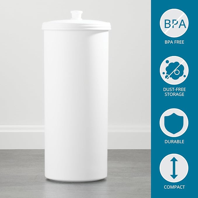 iDesign Freestanding Bathroom Toilet Paper Storage Holder, 2-Pack, White | With Lid, Holds 3 Extra Rolls