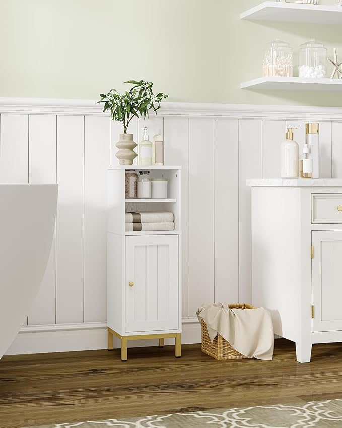 Hzuaneri Bathroom Storage Cabinet, Corner Floor Cabinet with Shelves, Customized Door Opening Direction, Bathroom Organizer with Adjustable Shelf for Kitchen, Living, Toilet Paper Cabinet, White