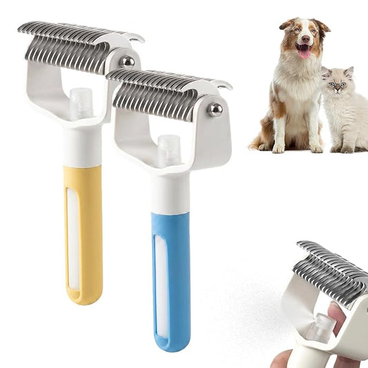 Pet Grooming Brush, Double Sided Pet Grooming Tool for Dogs and Cats, Extra-Wide Stainless Steel Deshedding Dog Brush for Matted Fur Medium or Long Haired Breeds (Blue+Yellow, 2pcs)