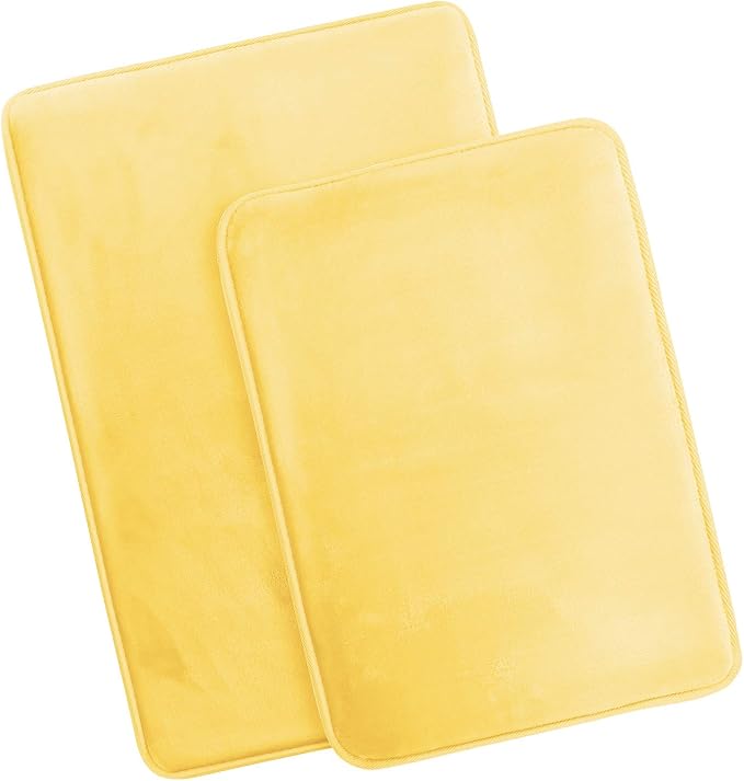 Clara Clark 2 Piece Bathroom Rugs Bath Mat Set, Velvet Memory Foam Bath Mats for Bathroom - Non-Slip, PVC Backing Bath Rugs, Washable - Dries Quickly, Yellow