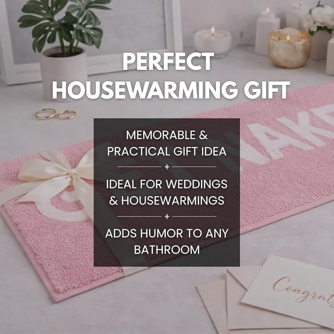 LABEND HOME Get Naked Bath Mat Runner 50"" x20 - Funny Bathroom Rug, Plush Microfiber Non-Slip TPR Backing, Machine Washable Quick-Dry Bath Decor - Pink