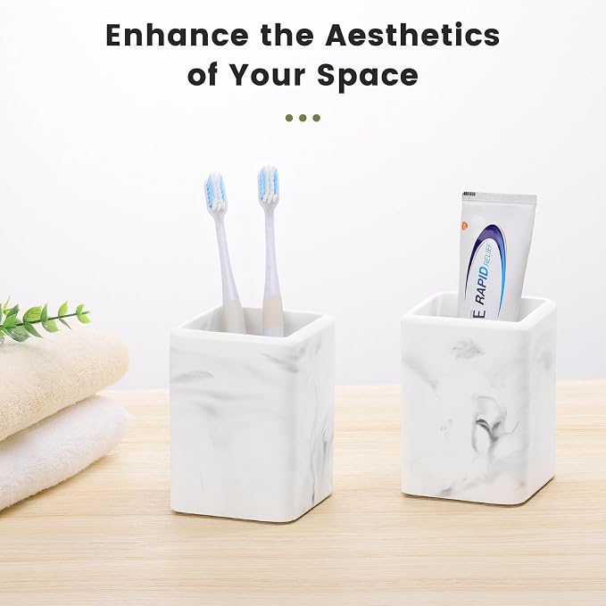 Luxspire Toothbrush Holders, Diatomite, 2 Pack, Marble | Fast Drying, Diatomaceous Earth, Electric Toothbrush Holder, Toothbrush and Toothpaste Holder, Bathroom Organizer Essentials